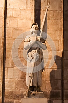 Statue of Joan of Arc Jeanne dÃ¢â¬â¢Arc inside the Cathedral of Notre Dame de Paris